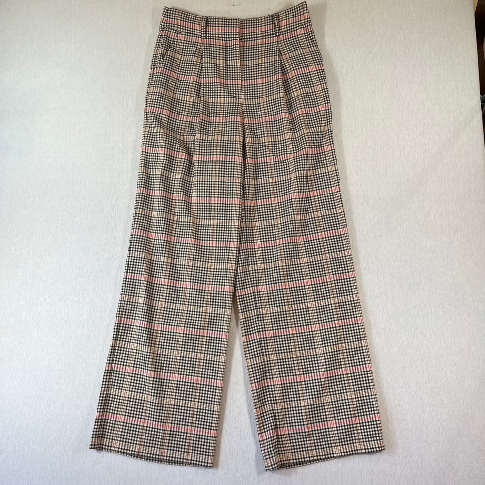 LOFT The Peyton Trouser Size 2 Pink Plaid Wide Leg Pleated Dress Pants 30.5 Ins